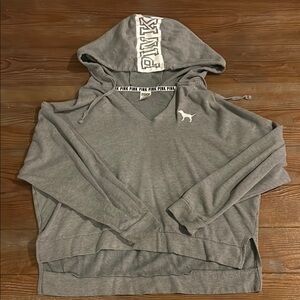 Gray PINK Victoria's Secret Cropped Hoodie